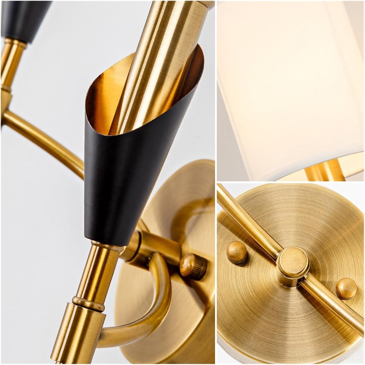 HDC Simple Brushed Gold Wall Sconce with White Fabric Shade Modern Wall Light