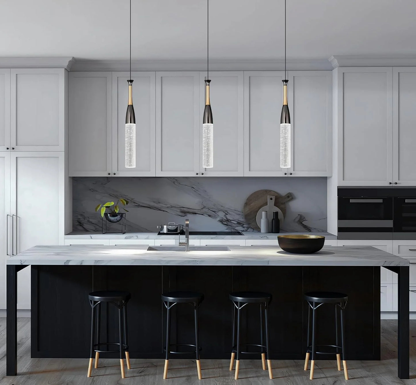HDC Led Black Gold Crystal Pendant Light Bedside Hanging Corner Light - Tricolor