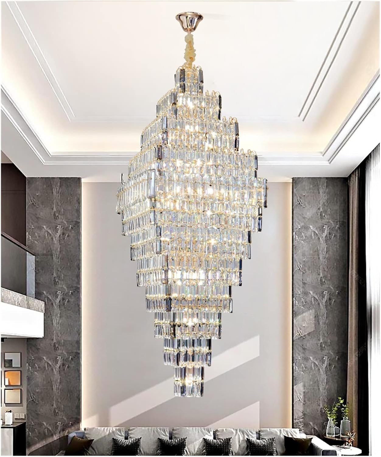 HDC 1800/2100/2600mm Premium Crystal Double Height Chandelier for Staircase & Lobby