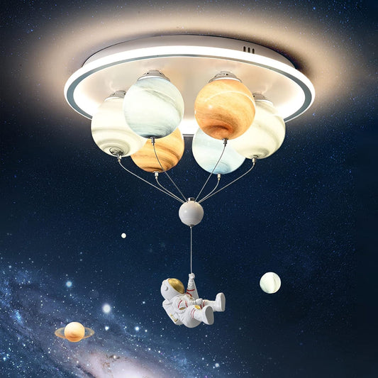 Hdc Cartoon Astronaut Cell Light Boys Room Modern Led Chandelier Creative 6-Light Star Glass Lampshade with Adjustable Cord Flush Mount Ceiling Light for Childrens Room Bedroom Nursery Kids Room Chandelier