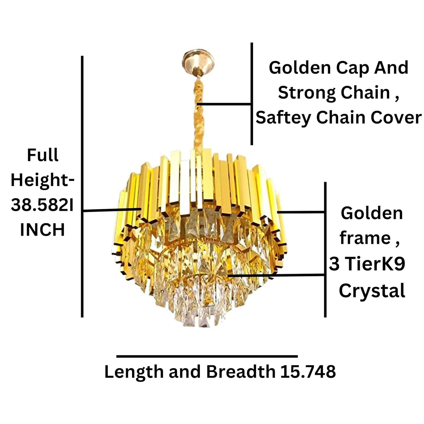 Hdc 400mm Golden Modern 3-Tier Crystal Chandelier - Luxury Ceiling Pendant Lighting Fixture with LED Plate
