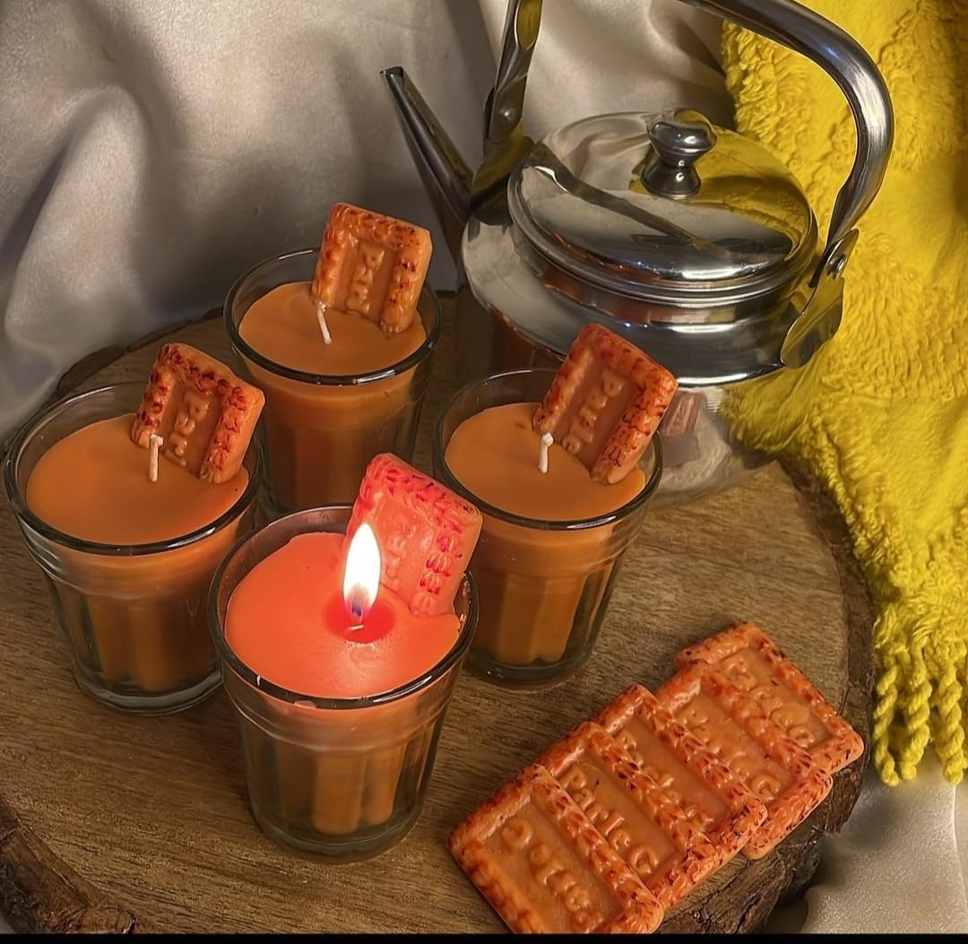 HDC Chai Biscuit Candle for Home Decor and Relaxation Unique Decorative Candle for Diwali Gifting (Pack of 1)