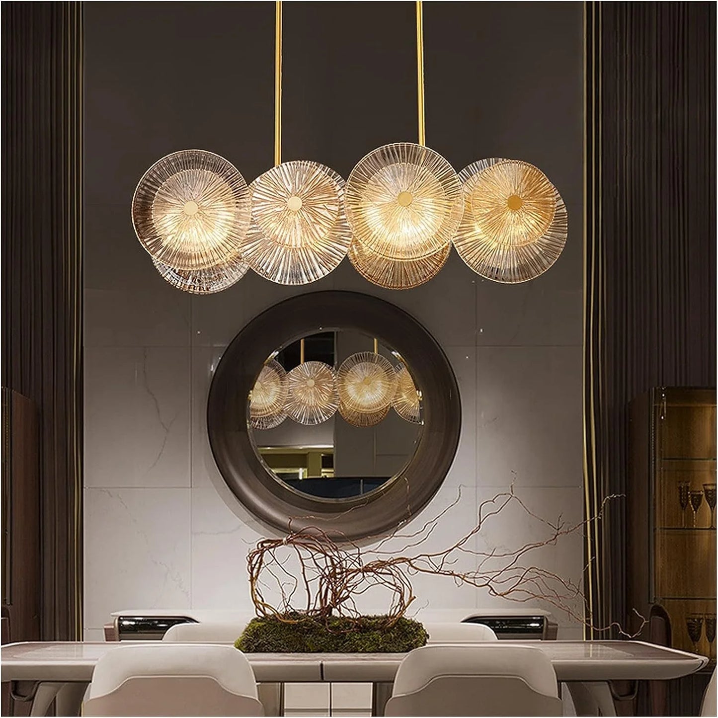 Hdc 1150mm Modern Oval 7-Light Glass Kitchen Island Light with Adjustable Hanging Rods
