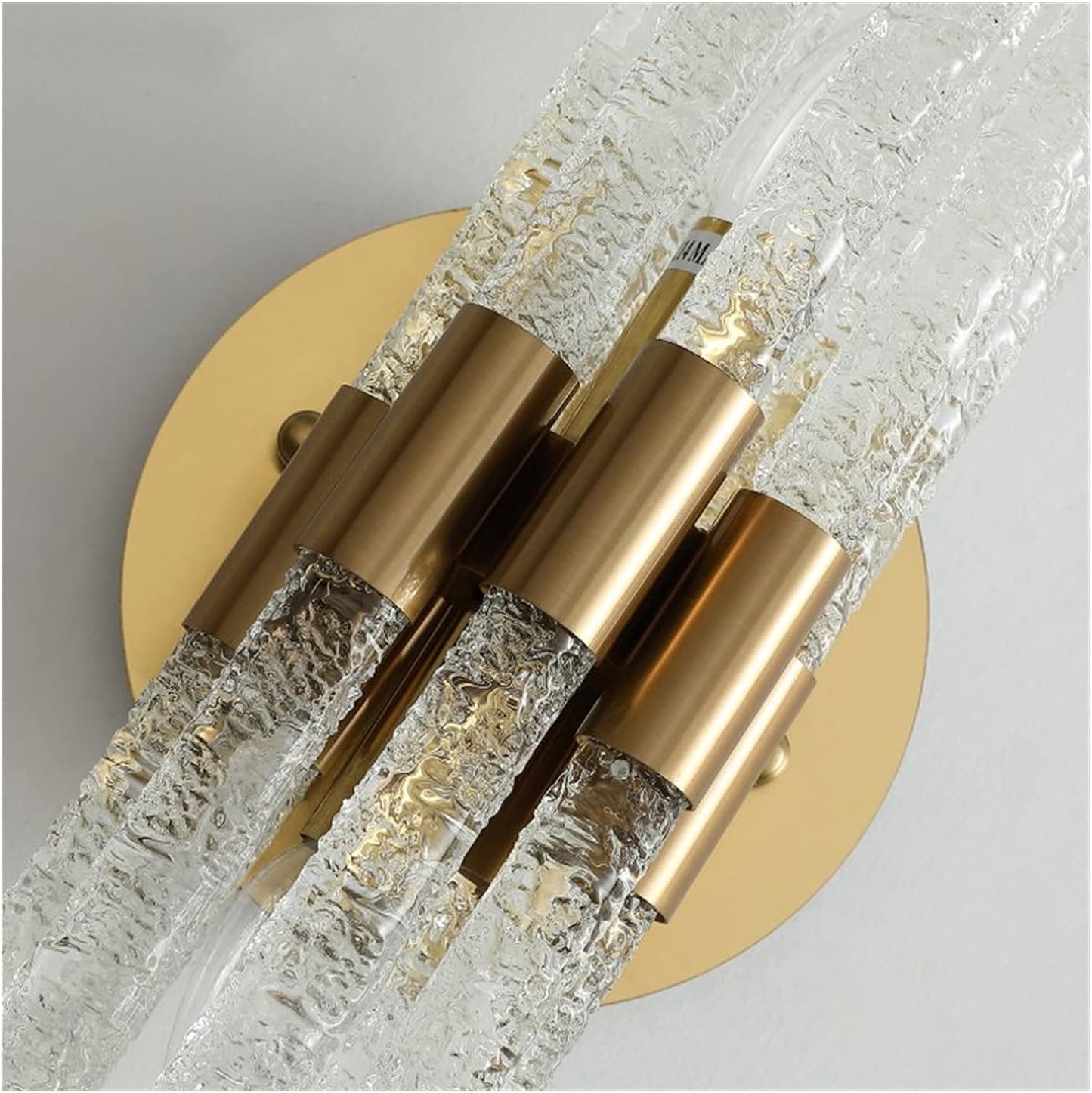 Hdc Tubular Sconce Lighting Simple Style Clear Rippled Crystal 2-Head Bedroom Wall Light in Brass