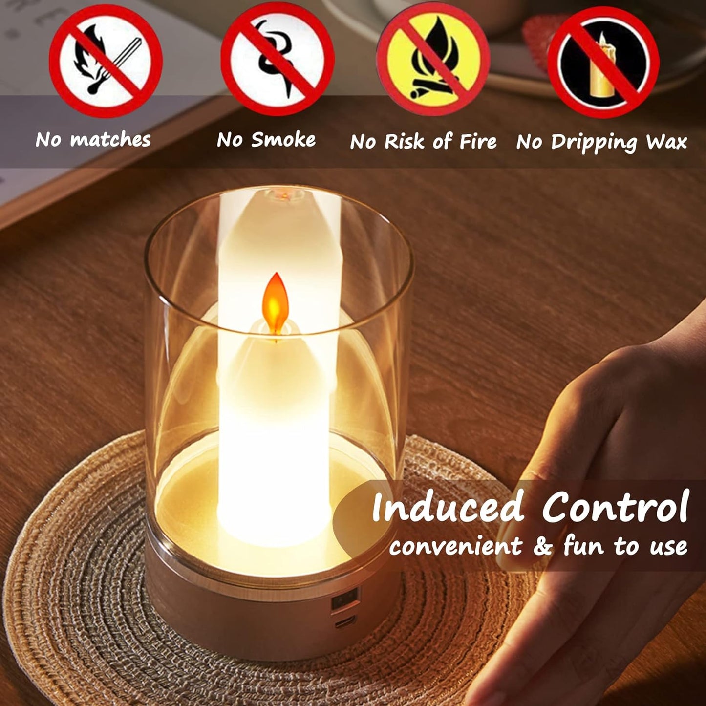 Hdc Flickering Flameless Candles, Induced Control Fake Candles with 3 Light Modes,Battery Operated Candles with Flickering Flame