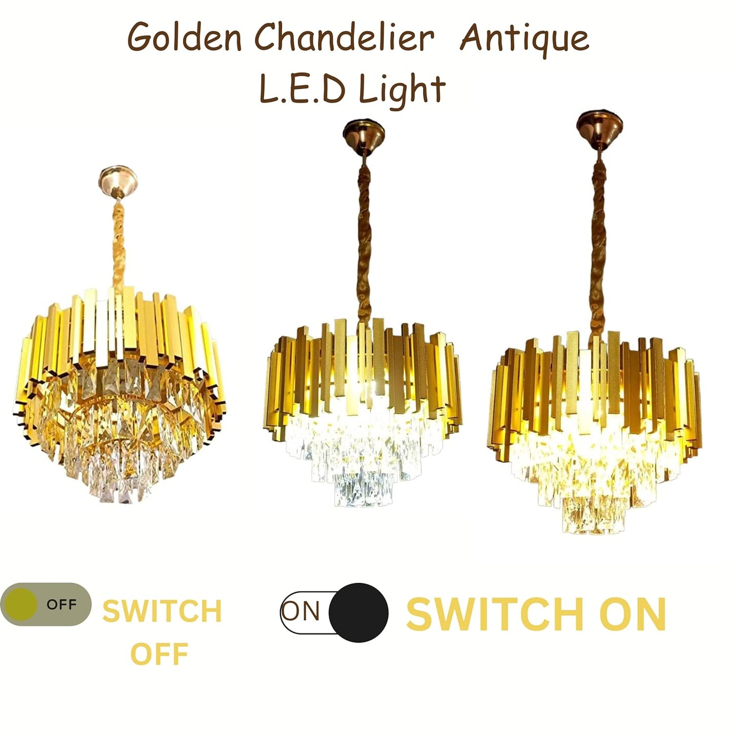 Hdc 400mm Golden Modern 3-Tier Crystal Chandelier - Luxury Ceiling Pendant Lighting Fixture with LED Plate