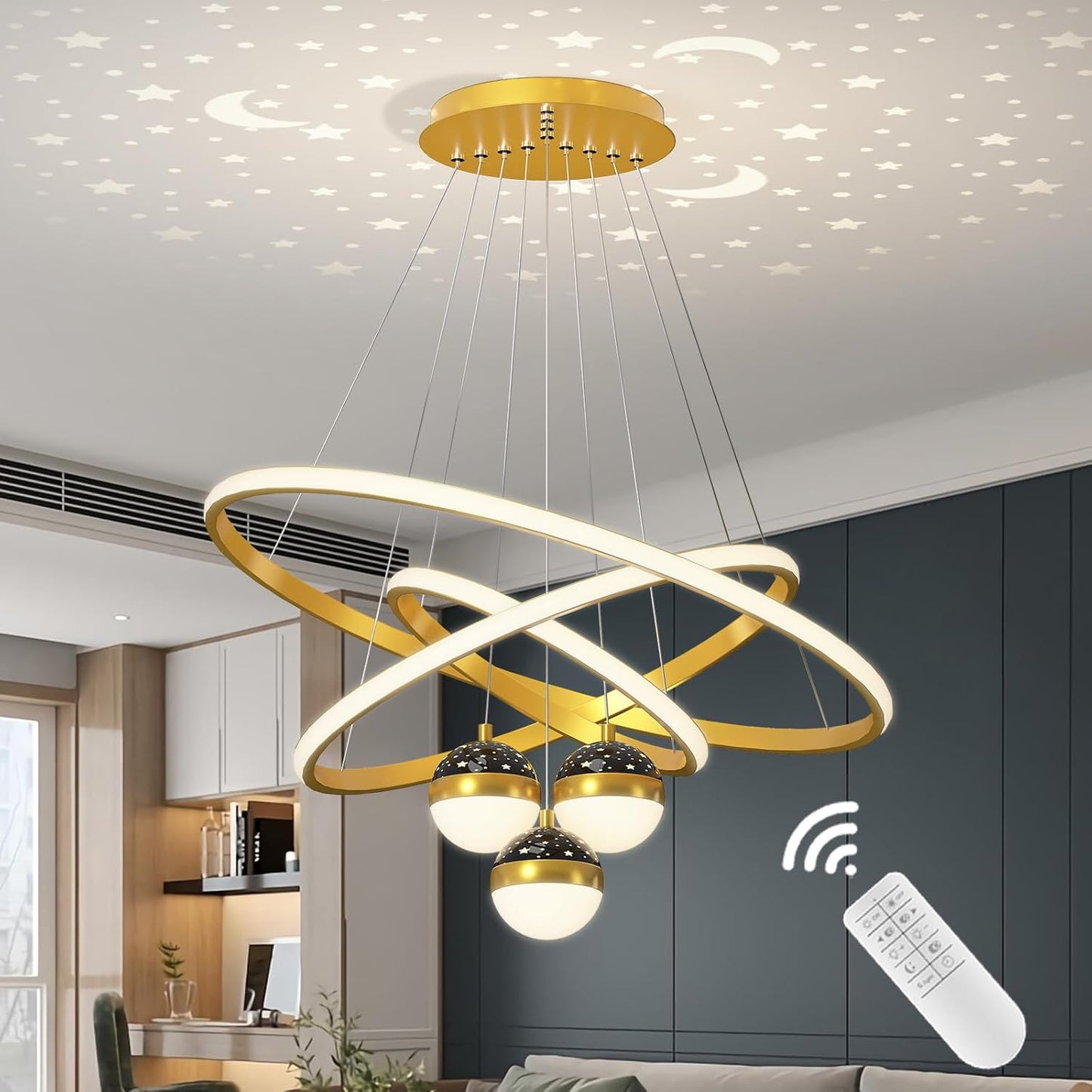 Ojaro Modern LED Infinity Ring Chandelier Light for Living Room & Dining Area