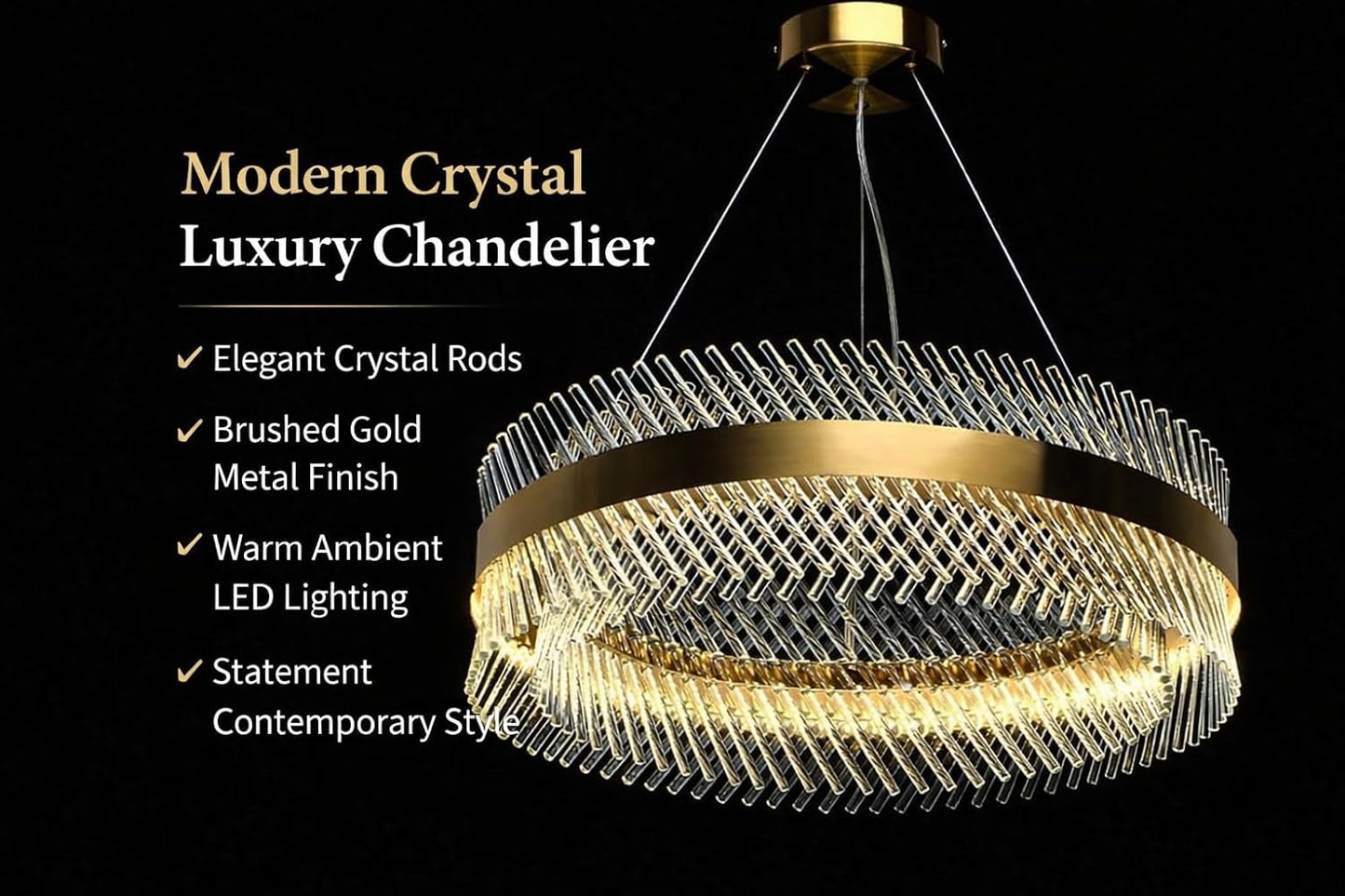 HDC 400/600mm Modern Crystal Ring Luxury Gold Chandelier for Living Room