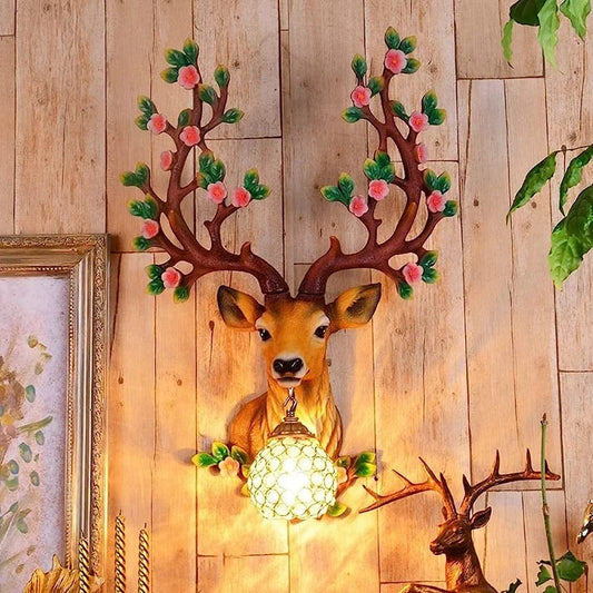 Hdc Resin Deer Head Wall Mounted Antique Decorative Wall Scone Light Lamp For Living Room,Bedroom And Office Wall Decoration- Big
