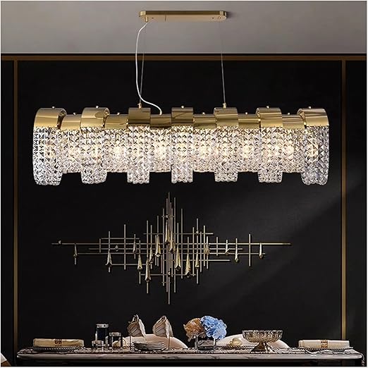 HDC 1100mm Luxury Gold Crystal Linear Chandelier Light for Dining Room, Living Room & Kitchen Island
