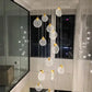 HDC 12 Lights Light Led Crystal Ring Double Height Stair Chandelier- Tricolor