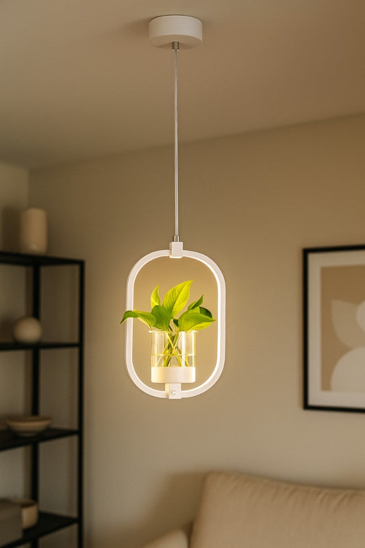 Hdc 18w Modern Hanging LED Pendant Light with Built-in Glass Planter Decorative Ceiling Lamp- Warm White