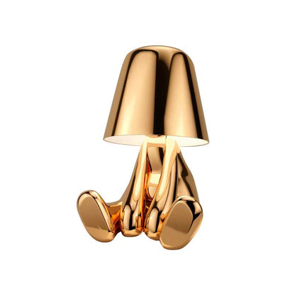 Hdc Little Golden/Silver Man Sitting With One Stretched Leg Stylish Nordic Golden Luxury Portable LED Desk Lamp Cafe Bar Restaurant Home Decoration Night Light