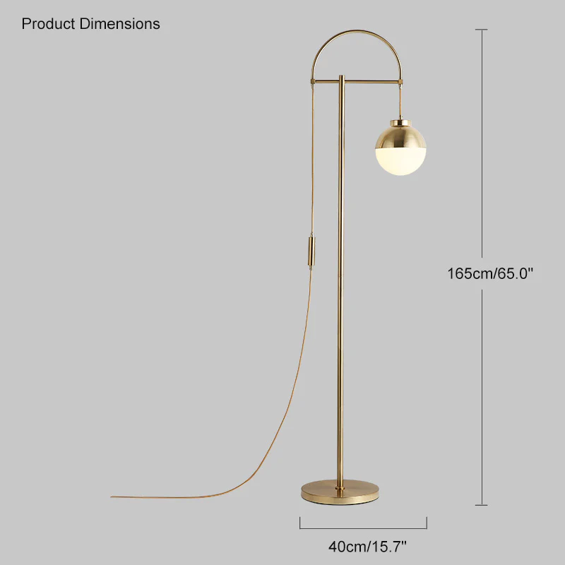 HDC Golden Electroplated Arch Standing Lamp Spherical Glass Lampshade Contemporary Floor Lamp for Reading, Bedroom and Living Room