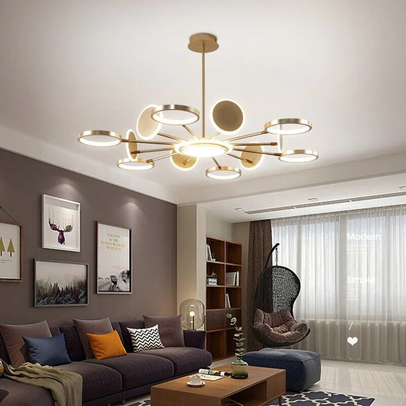Hdc Contemporary Light Luxury Living Room Chandelier Gold Ring Bedroom Dining Room