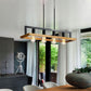 HDC Modern Rectangular Iron & Wood Hanging Chandelier Light for Dining & Living Spaces
