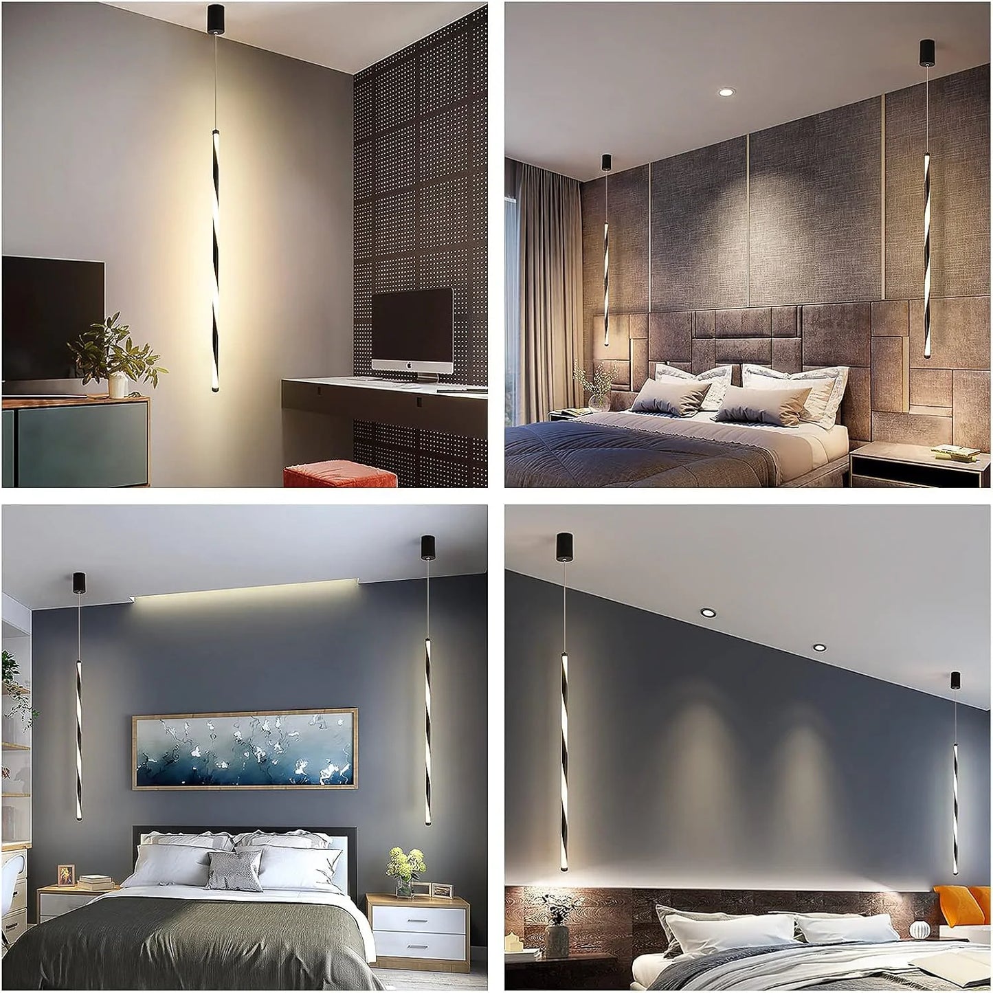 HDC 600mm Led Black Modern Pendant Light For Bedside Dining Hanging Light - Tricolor