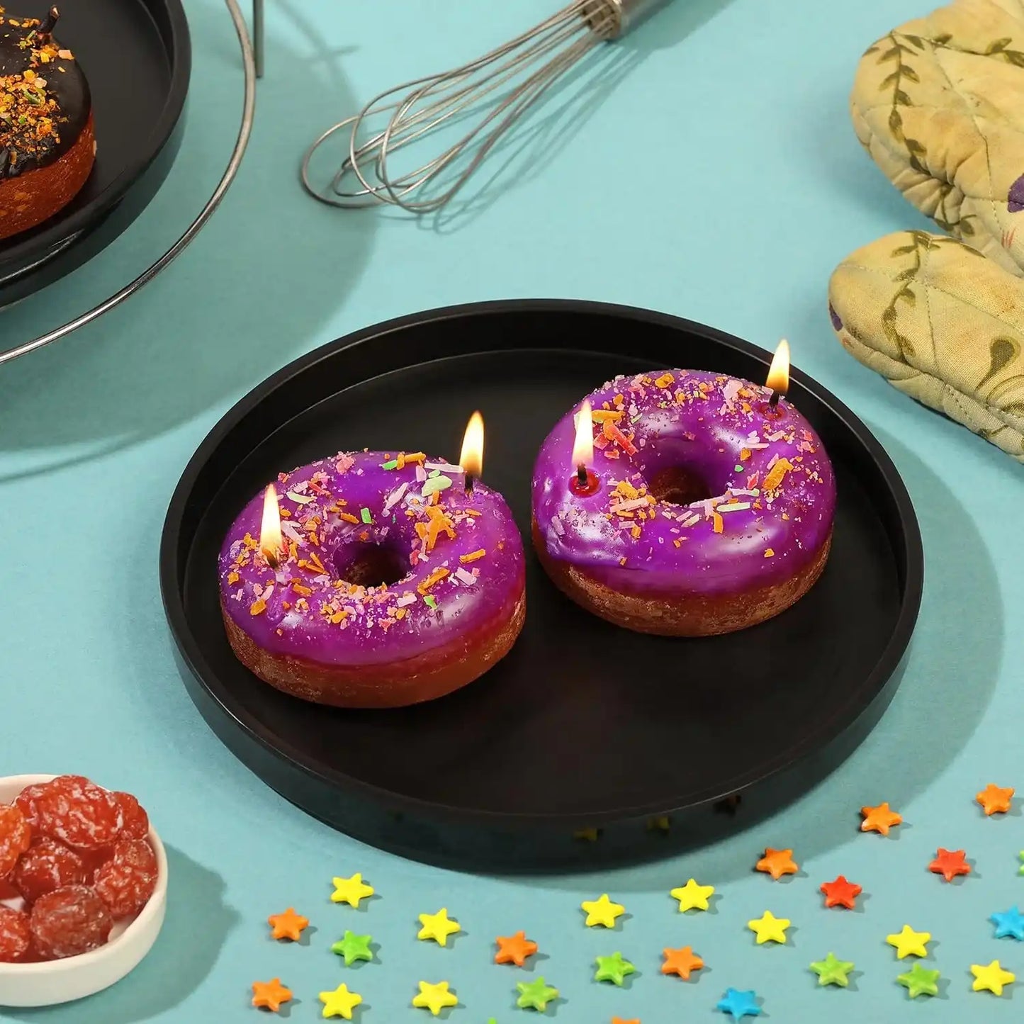 HDC Donut Shape Candle for Home Decor, New Year, Birthday Gifting (Pack of 2)