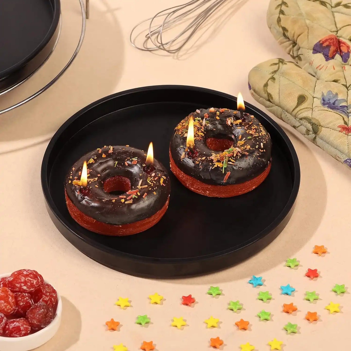 HDC Donut Shape Candle for Home Decor, New Year, Birthday Gifting (Pack of 2)