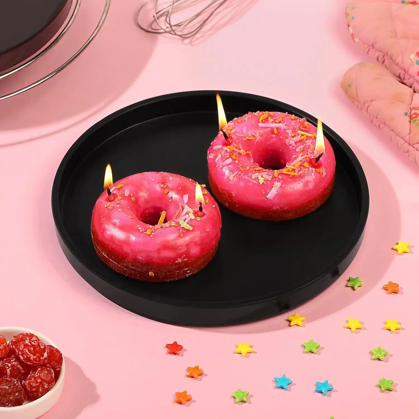 HDC Donut Shape Candle for Home Decor, New Year, Birthday Gifting (Pack of 2)