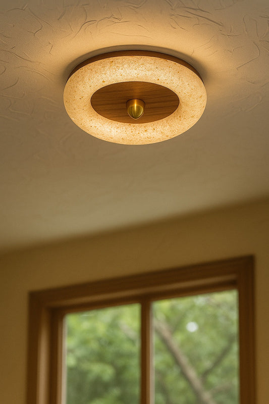 HDC Frost Halo Walnut Crystal Ring LED Ceiling Light