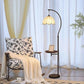 HDC Luxury Arc Floor Lamp with Side Table – Vintage Fabric Shade