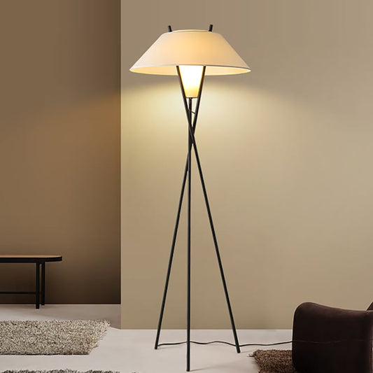 HDC Black Slim Stand And White Fabric Shade Living Room Creative Bedroom Tripod LED Vertical Floor Lamp
