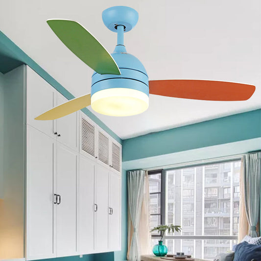 Hdc 36" Blue Led Fan Ceiling Fan Chandelier For Kids Bedroom- Tricolor
