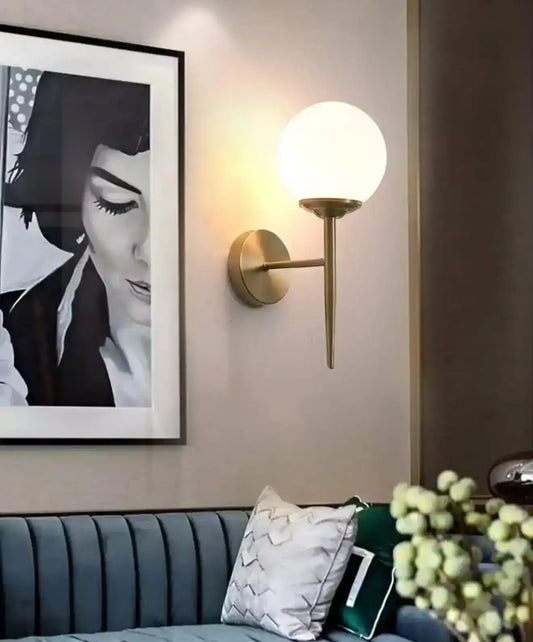 Hdc New Nordic Style Golden Frosted Glass Ball Wall Sconce For Bedroom Bedside Corridor