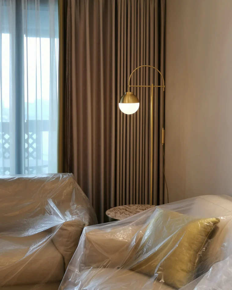 HDC Golden Electroplated Arch Standing Lamp Spherical Glass Lampshade Contemporary Floor Lamp for Reading, Bedroom and Living Room