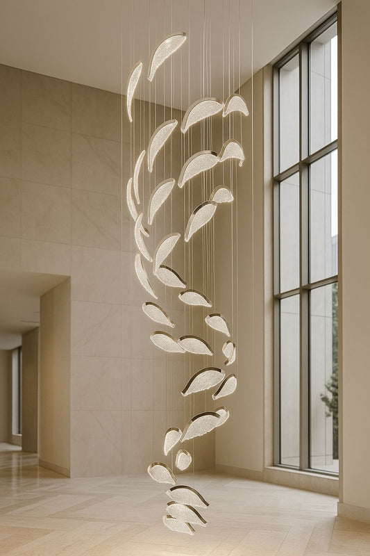 HDC 40 Lights Led Fish Shape Spiral Double Height Stair Chandelier- Tricolor