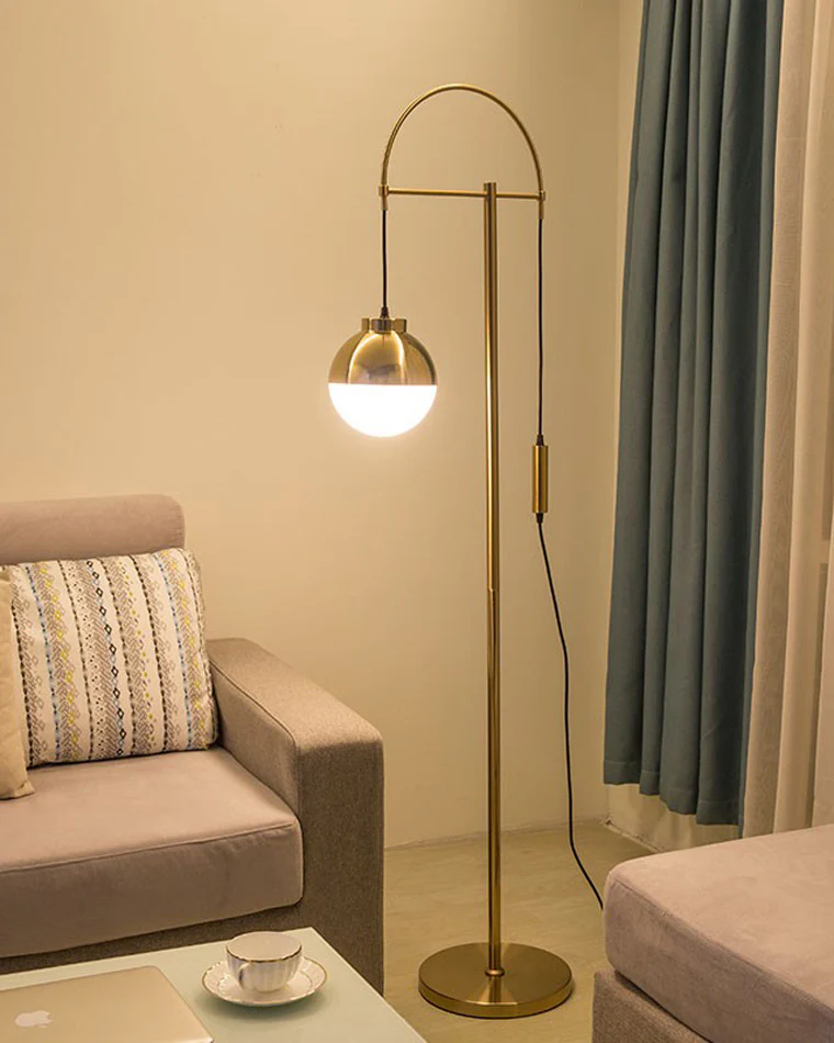 HDC Golden Electroplated Arch Standing Lamp Spherical Glass Lampshade Contemporary Floor Lamp for Reading, Bedroom and Living Room