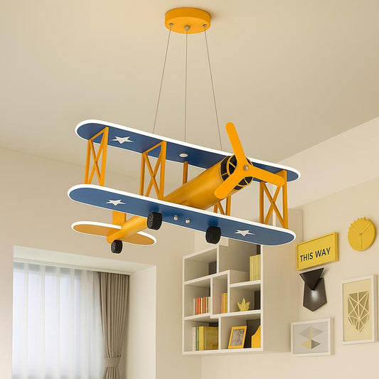 Hdc Retro Airplane Chandelier Boy Bedroom Children's Room Lamp American Creative Led Iron Fighter Kids Room Chandelier