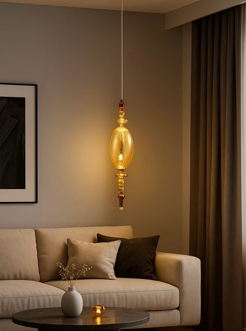 HDC Luxury Amber/Smoke Crystal Pendant Light Modern Metal Glass Led Pendant Lights
