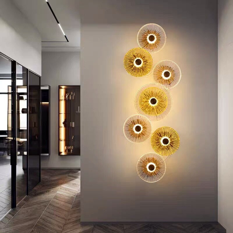 HDC 7 Light Modern Golden Glass Led Wall Art Lamp - Warm White