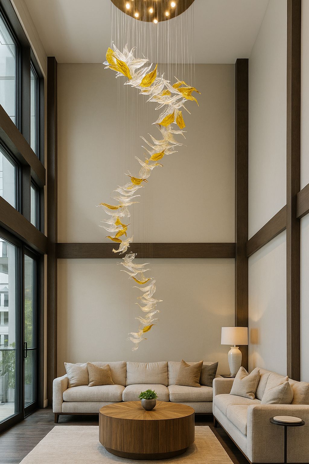 Hdc Feather Leaf Led Double Height Stair Chandelier - Warm White