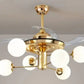 Hdc 6 Light Frost Glass Ceiling Fan Chandelier 36 Inch Gold Retractable Light Led 3 Color Setting Control With Remote
