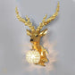 Hdc Royal Deer Head Big Horns European Creative Wall Lamp Bedroom Bedside Lamp - Gold