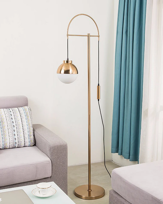HDC Golden Electroplated Arch Standing Lamp Spherical Glass Lampshade Contemporary Floor Lamp for Reading, Bedroom and Living Room