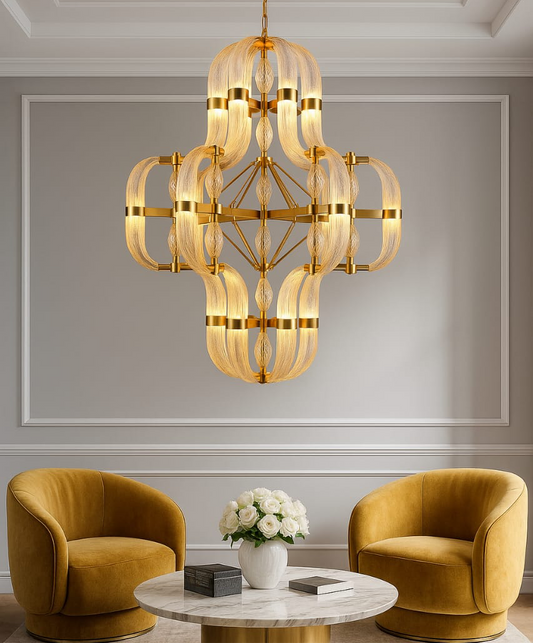 Hdc Iron Glass Circle Led Double Height Chandelier
