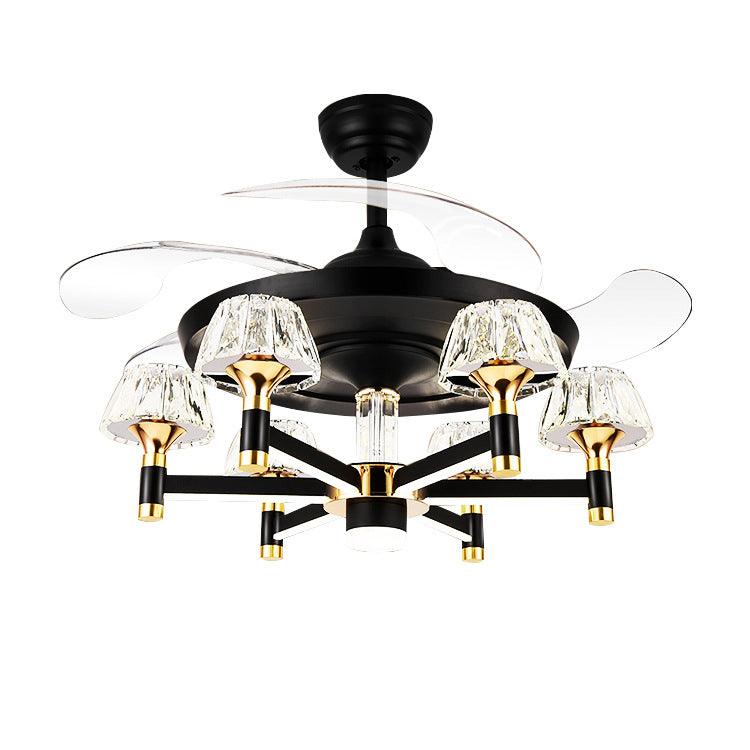 HDC Ceiling Fan Chandelier With 3 Layer Crystal Gold And Remote Control 4 Retractable Abs Blades - Warm White