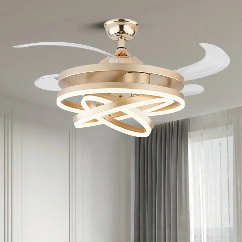 HDC Invisible Golden Rings Ceiling Fan Chandelier With Remote Control 4 Retractable Abs Blades - Warm White