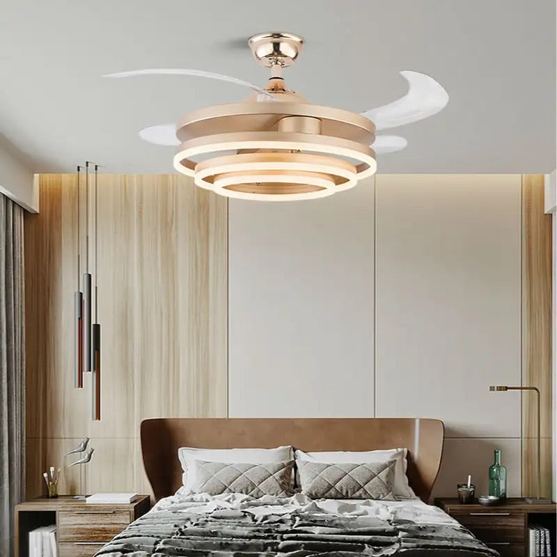 HDC Invisible Golden Rings Ceiling Fan Chandelier With Remote Control 4 Retractable Abs Blades - Warm White