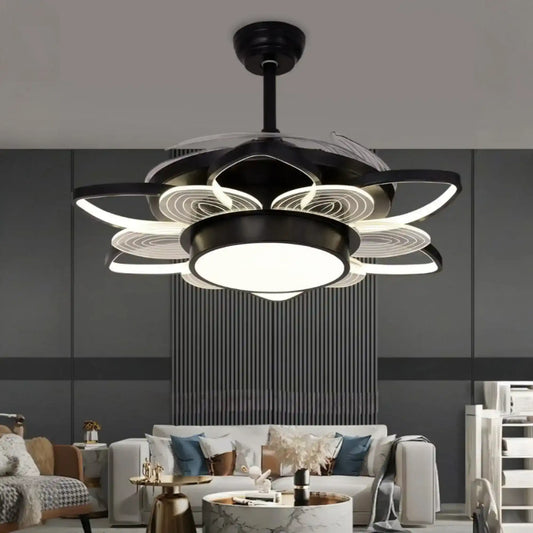 Hdc 8 Leaves Flower Shape Chandelier Fan 42 Inch Retractable Blades Remote Control - Tricolor