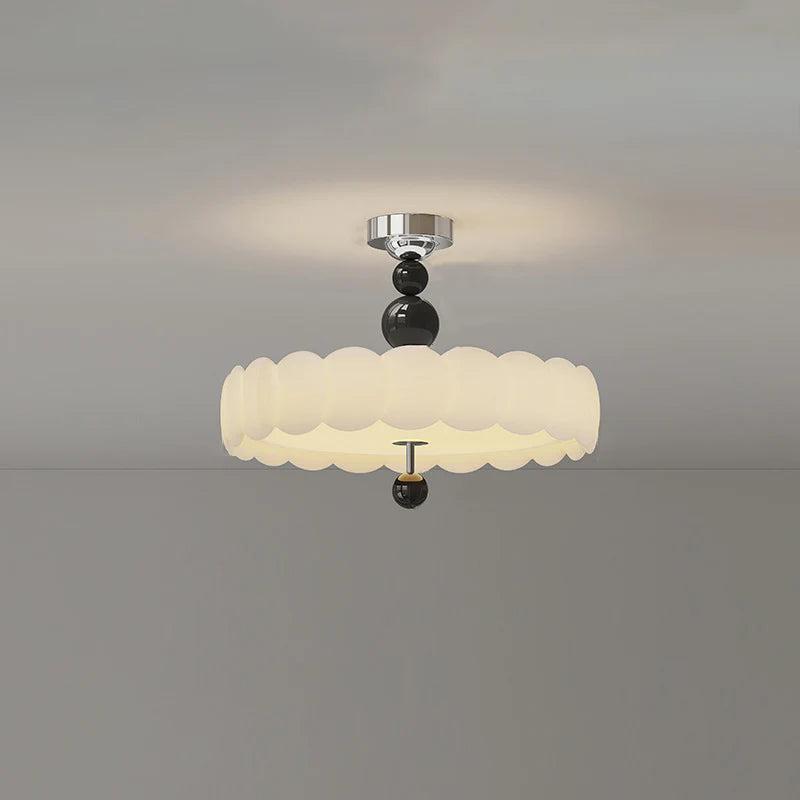 HDC Traditional French Iron PE Cloud Wave Round LED Semi-Flush Mount Ceiling Light For Dining Room & Living Room