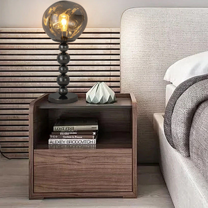 HDC Modern Smoky Glass Globe Table Lamp for Bedroom, Living Room