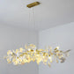 Hdc Traditional French Ginkgo Leaf Dome Rectangle Top Round Linear Iron Ceramic Chandelier For Bedroom