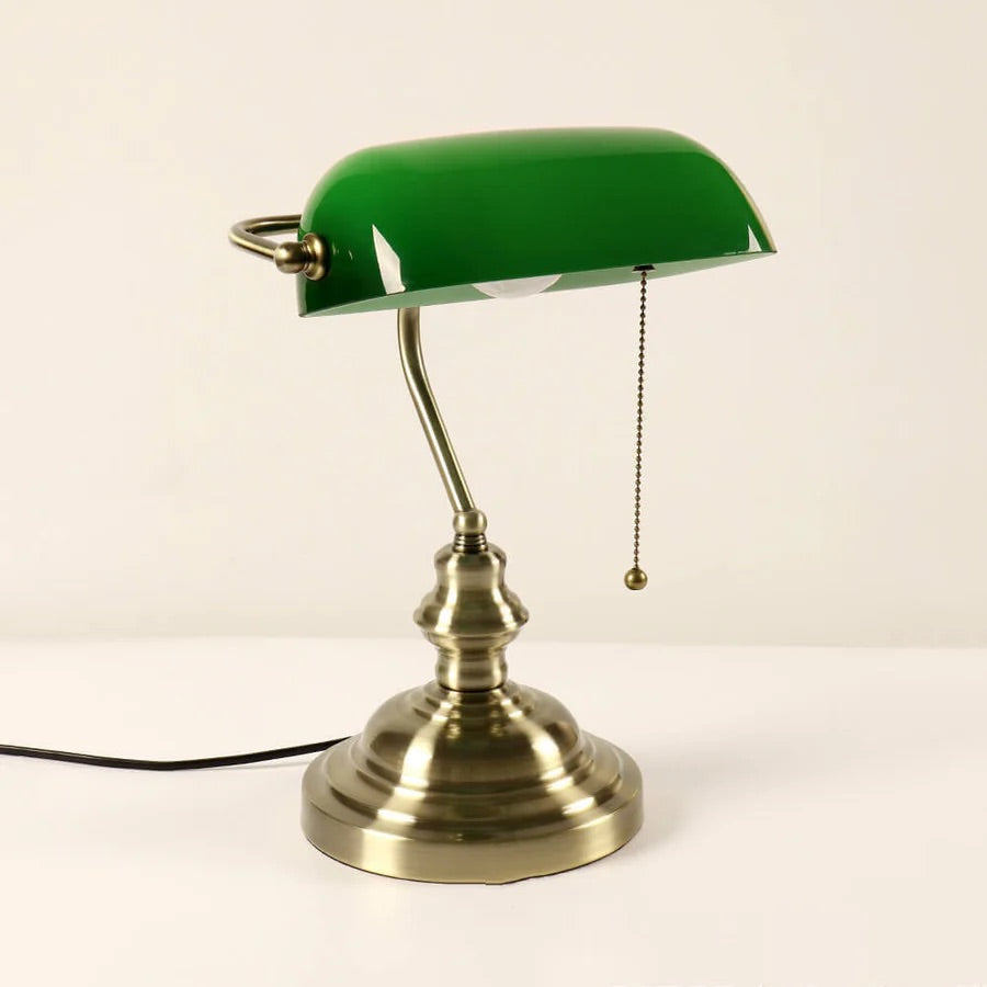 Hdc Retro Home Classic Green Bankers Table Lamp with Glass Shade and Brass Base