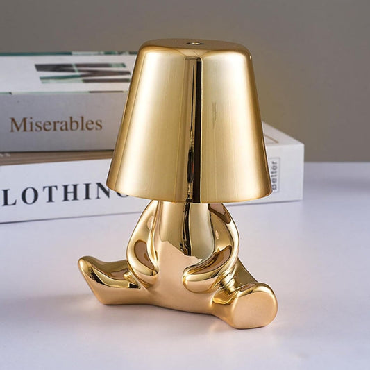 Hdc Nordic Golden Stretched Legs Portable LED Desk Lamp Cafe Bar Restaurant Sitting Stylish Little Golden Man Home Decoration Night Light