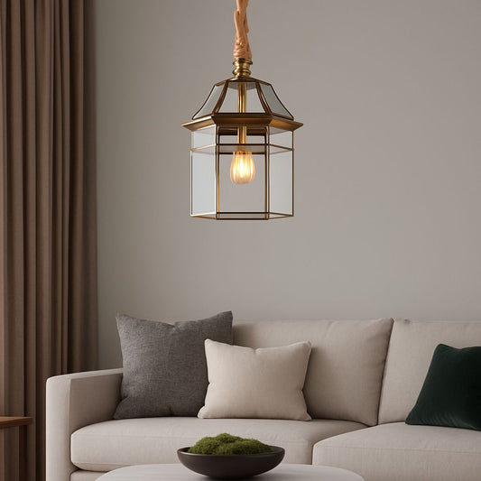 HDC 1-Light Gold Brass Vintage Gold Glass Pendant Ceiling Light